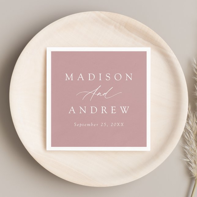 Elegant Calligraphy Dusty Ro Bröllop Pappersservett (Skapare uppladdad)