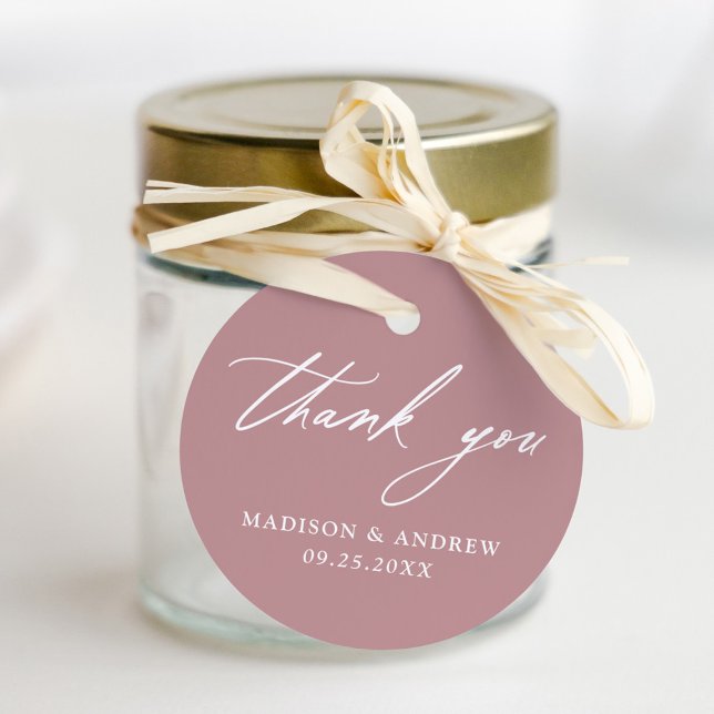 Elegant Calligraphy Dusty Ro Bröllop Tack Gåvor Etiketter (Skapare uppladdad)