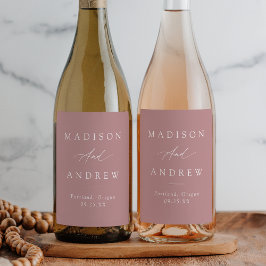 Elegant Calligraphy Dusty Ro Bröllop Vinflaska Etikett