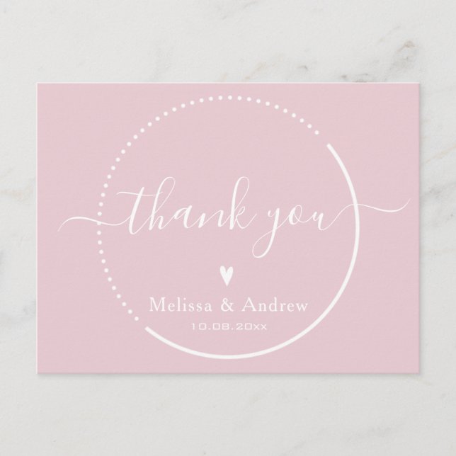 Elegant Calligraphy - Dusty Rosa Bröllop Tack Vykort (Framsida)