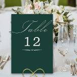 Elegant Calligraphy Emerald Grönt Bröllop Bordsnummer<br><div class="desc">Emerald grönt bröllop bordsnummer-kort med elegantens kalligrafi och redigerbart bordsnummer. Enkel, modern, minimalistisk utformning för kostym i bröllop färg. Bord är skrivet i handskript och mallen är redo för dig att redigera bordsnumret. I min samling i Bröllop Färg finns en samordning av inbjudningar, stationär utrustning och händelsemedagar. Om du vill...</div>