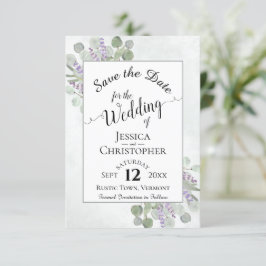 Elegant Calligraphy Eucalyptus & Lavender Bröllop Spara Datumet