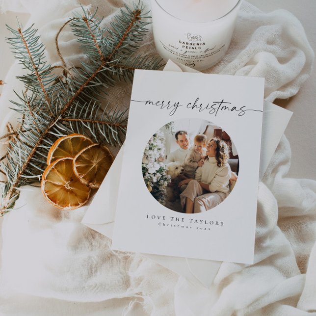 Elegant Calligraphy Family Photo jul Card Julkort (Skapare uppladdad)