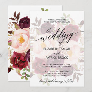 Elegant Calligraphy Fäst Blommigt Bröllop Inbjudningar