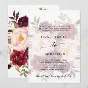 Elegant Calligraphy Fäst Blommigt Formell Bröllo Inbjudningar