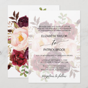Elegant Calligraphy Fäst Blommigt Formell Bröllo Inbjudningar