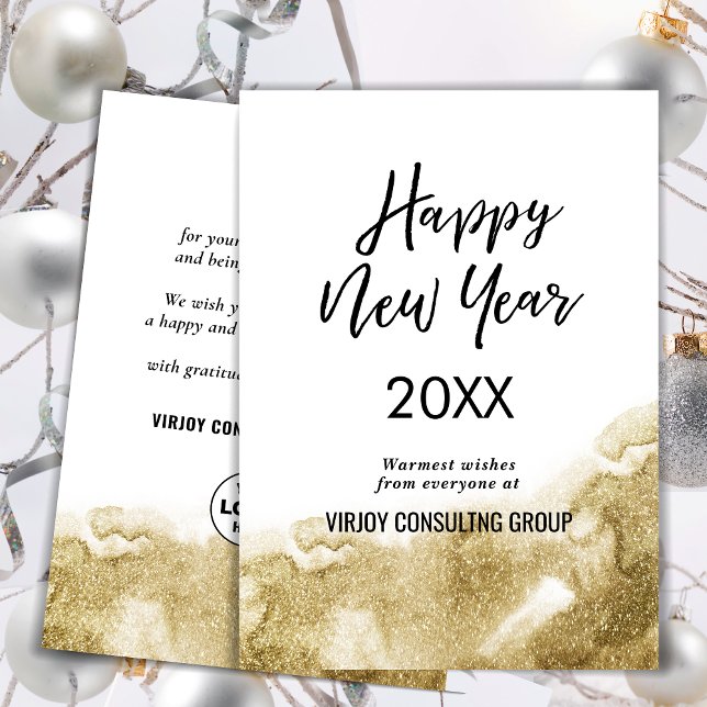 Elegant Calligraphy Festive Guld Glitter Business Julkort (Skapare uppladdad)