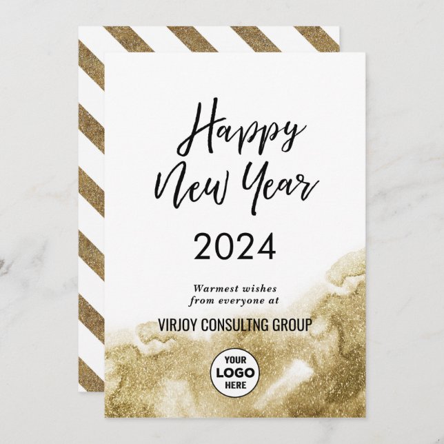 Elegant Calligraphy Festive Guld Glitter Corporate Julkort (Fram/baksida)