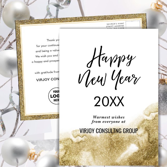 Elegant Calligraphy Festive Guld Glitter Corporate Vykort (Skapare uppladdad)
