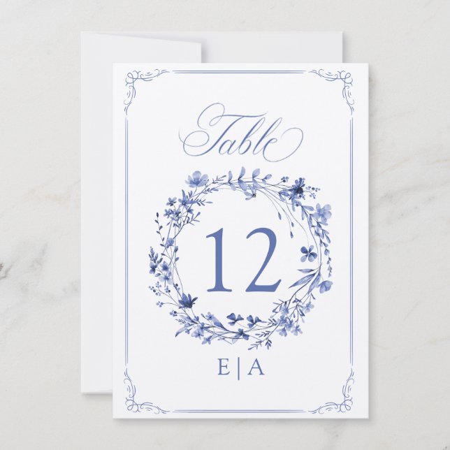 Elegant Calligraphy Floral Wreath Table Number Inbjudningar (Framsida)