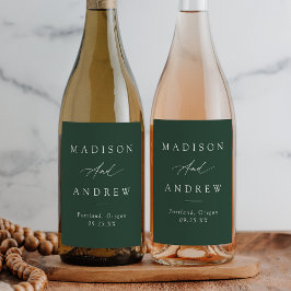 Elegant Calligraphy Forest Grönt Bröllop Vinflaska Etikett