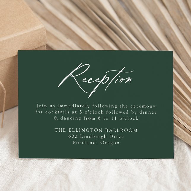 Elegant Calligraphy Forest Grönt Wedding Reception Tilläggskort (Skapare uppladdad)