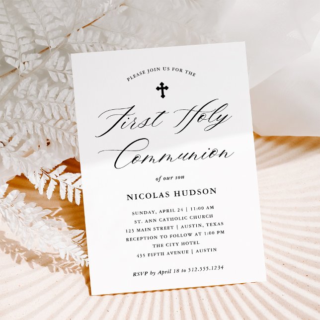 Elegant Calligraphy | Första Heligan Kommuniformer Inbjudningar (Skapare uppladdad)