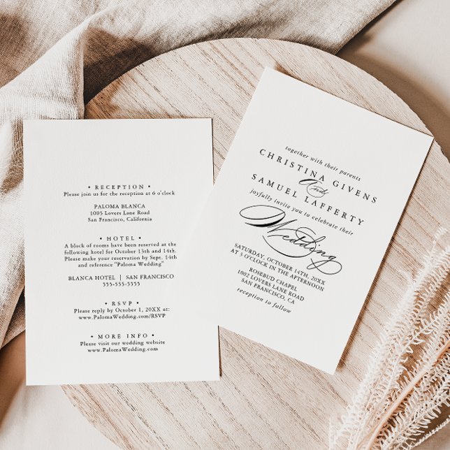 Elegant Calligraphy Front & Back Bröllop Inbjudningar (Skapare uppladdad)