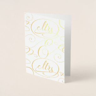 Elegant Calligraphy Fru och Fru Lesbisk Bröllop Folierat Kort