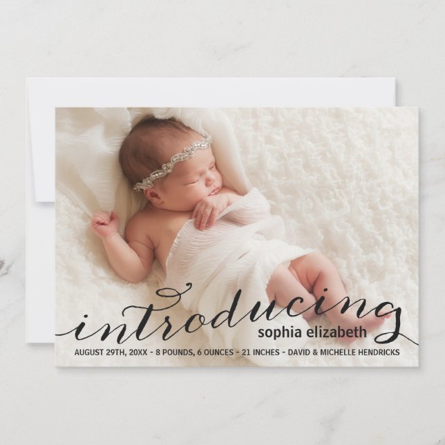 Elegant Calligraphy Fullt Photo Birth Notice Meddelande (Framsida)