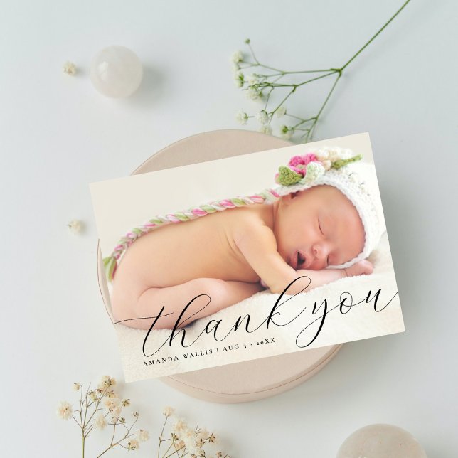 Elegant Calligraphy Fullt Photo Tack Birth Meddelande (Skapare uppladdad)
