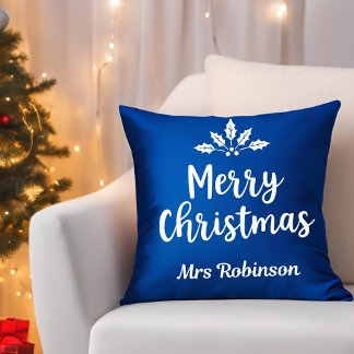 Elegant Calligraphy God jul Blue Anpassningsbar Kudde