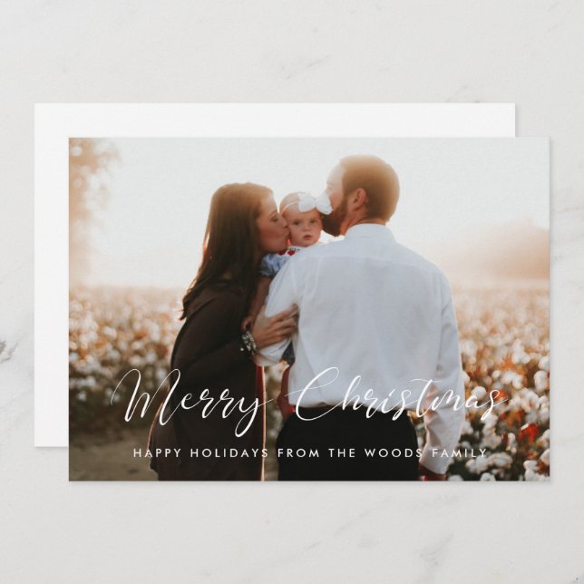 Elegant Calligraphy God jul Family Photo Julkort (Fram/baksida)