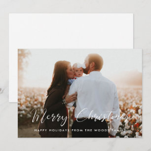 Elegant Calligraphy God jul Family Photo Julkort