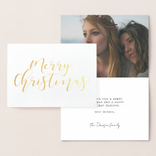 Elegant calligraphy God jul-foto guld Folierat Kort