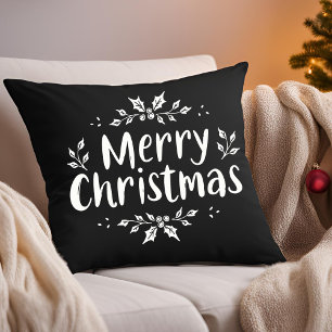 Elegant Calligraphy God jul Holly Berries Kudde