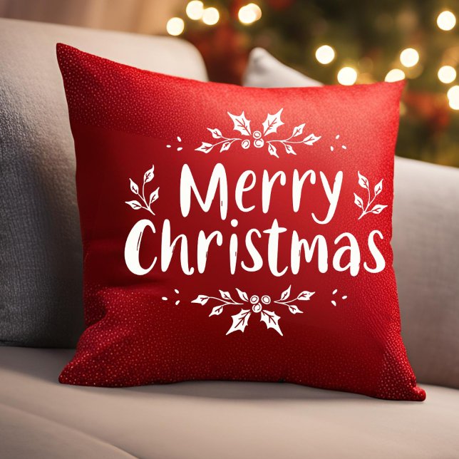 Elegant Calligraphy God jul Holly Berries Kudde (Skapare uppladdad)