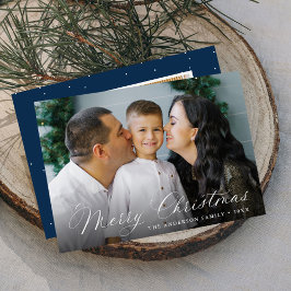 Elegant Calligraphy God jul Navy 2 Photo Julkort