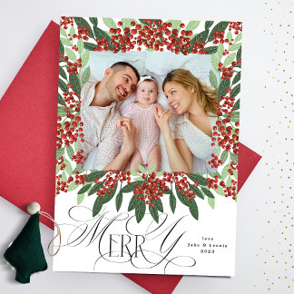 Elegant Calligraphy God jul One Photo Julkort
