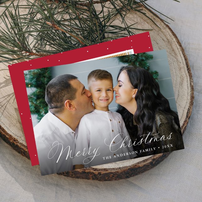 Elegant Calligraphy God jul Red 2 Photo Julkort (Skapare uppladdad)