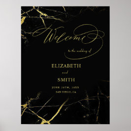 Elegant Calligraphy Golden Vecent Marble Bröllop Poster