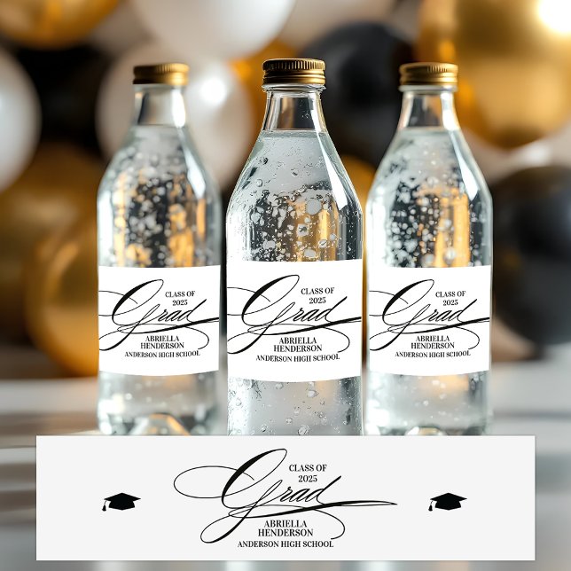 Elegant Calligraphy Grad Vattenflaskor Etikett (Elegant Typography Graduation Water Bottle Labels)