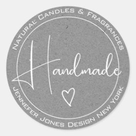 Elegant Calligraphy Grått Papper Handmade Labels Runt Klistermärke