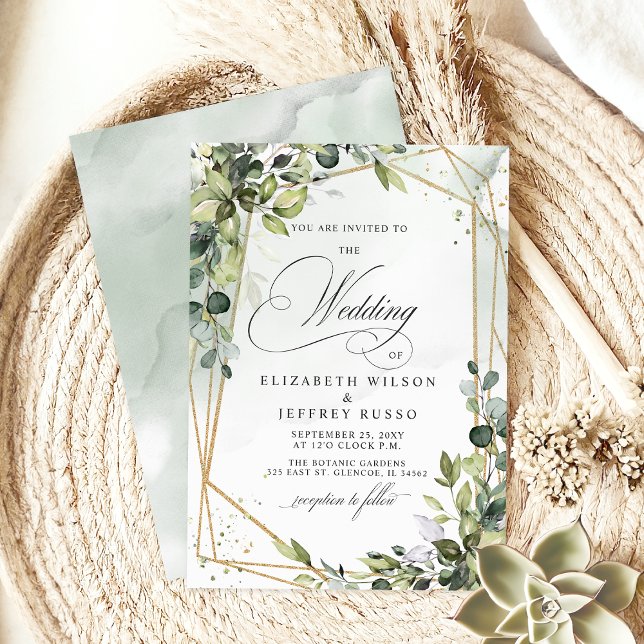 Elegant Calligraphy Greenery Eucalyptus Bröllop Inbjudningar (Elegant Calligraphy Greenery Eucalyptus Wedding Invitation)