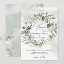 Elegant Calligraphy Greenery Eucalyptus Bröllop Inbjudningar