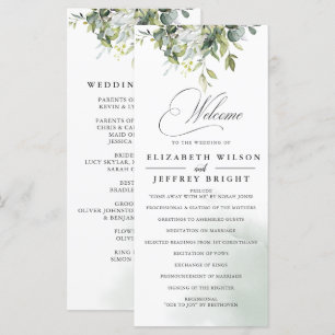 Elegant Calligraphy Greenery Eucalyptus Bröllop Program