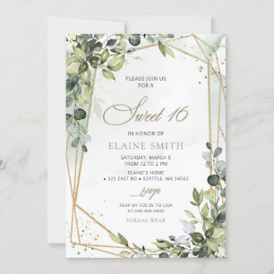 Elegant Calligraphy Greenery Eucalyptus Sweet 16 Inbjudningar