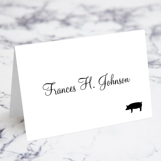 Elegant Calligraphy Gris Entree Choice Place Cards Bordsnummer (Elegant Calligraphy Pork Meal Choice Place Cards)