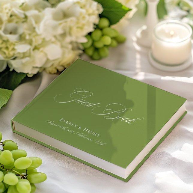 Elegant Calligraphy Grönt Bröllop Gästböcker (Elegant Calligraphy Green Wedding Guest Book)