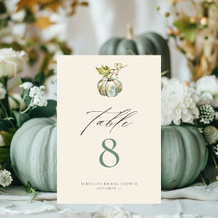 Elegant Calligraphy Grönt Fall Pumpkin Bröllop Bordsnummer