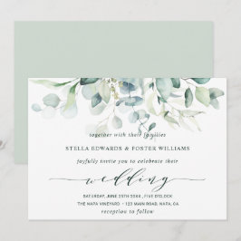 Elegant Calligraphy Grönt Foliage Bröllop Inbjudningar