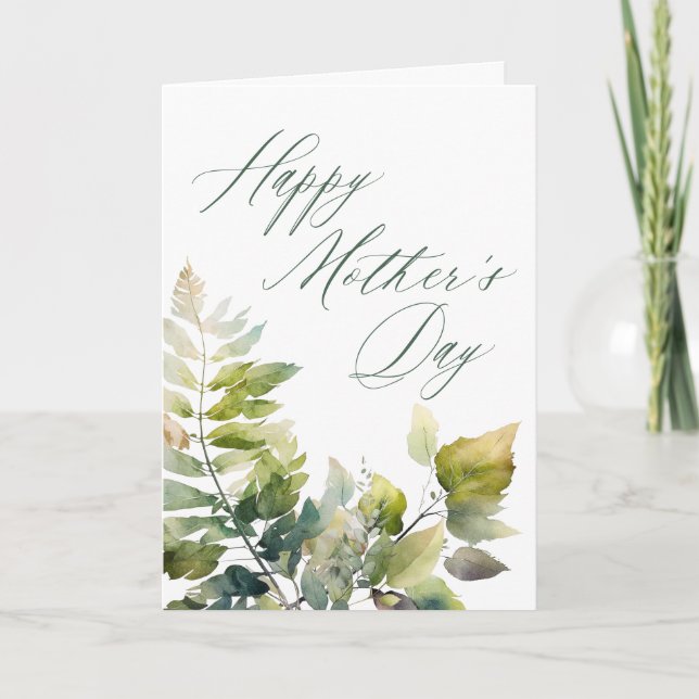 Elegant Calligraphy Grönt Löv Mors dag Kort (Framsida)