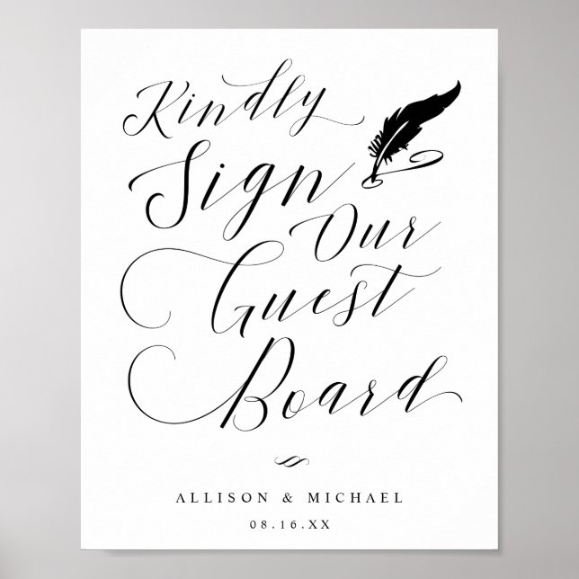 Elegant Calligraphy Guest Board Bröllop Sign Poster (Framsidan)