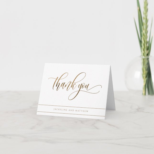 Elegant Calligraphy, Guld and White, Bröllop Tack Kort (Framsida)