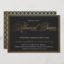 elegant calligraphy guld black Rehearsal Dinner
