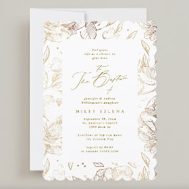 Elegant Calligraphy Guld Blommigt Botanisk abaptis Inbjudningar