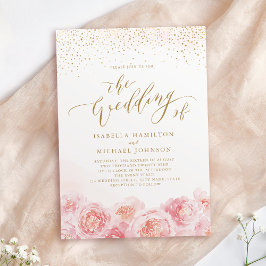 Elegant calligraphy guld &  blommigt bröllop inbjudningar