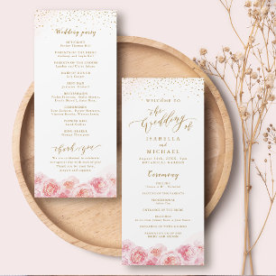 Elegant calligraphy guld & blommigt bröllop program