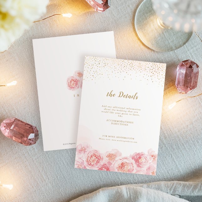 Elegant calligraphy guld &  blommigt bröllop tilläggskort (Elegant calligraphy gold & blush floral wedding enclosure card)