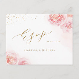 Elegant calligraphy guld &  blommigt OSA Inbjudan Vykort